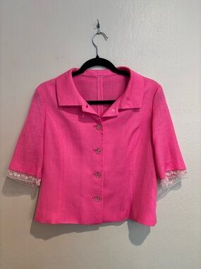 Pretty Pink Blazer with Organza and Beaded Trim, Fun and Girlie Blouse